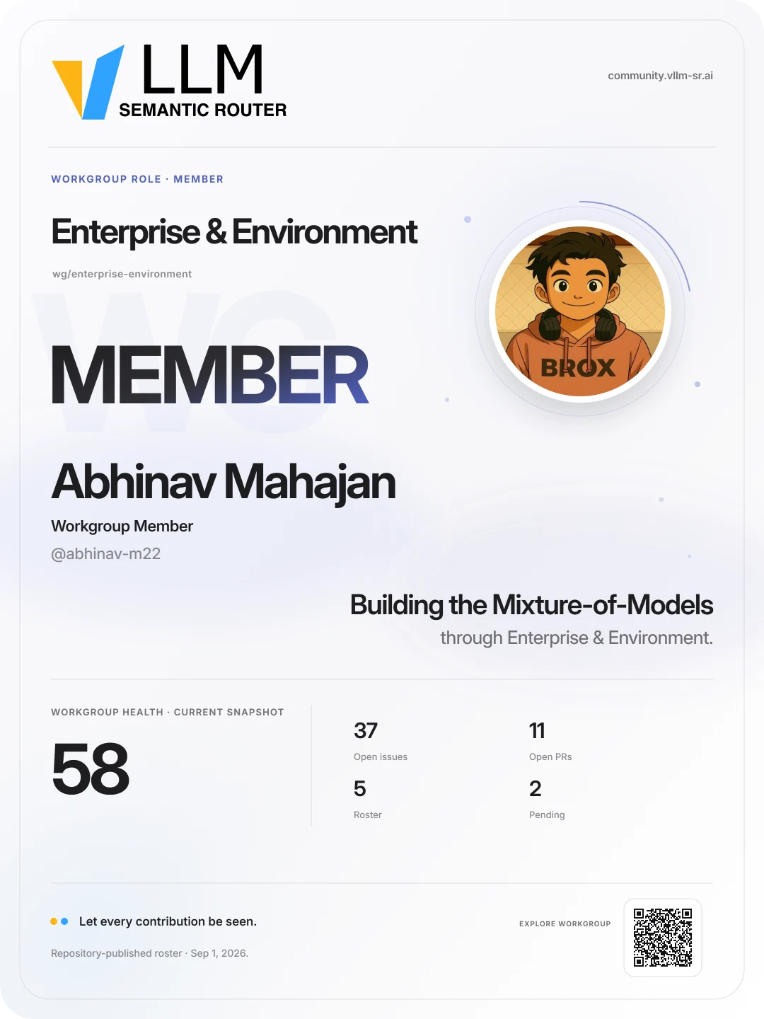 Example Workgroup Member card for the Enterprise and Environment Workgroup